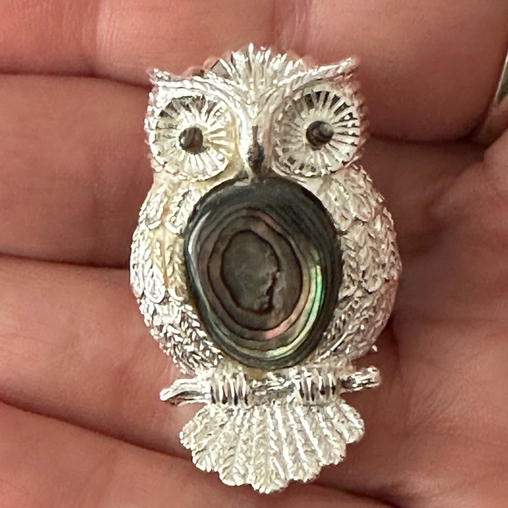 Abalone Owl 925 Solid Sterling, Silver Pendant Br… - image 1